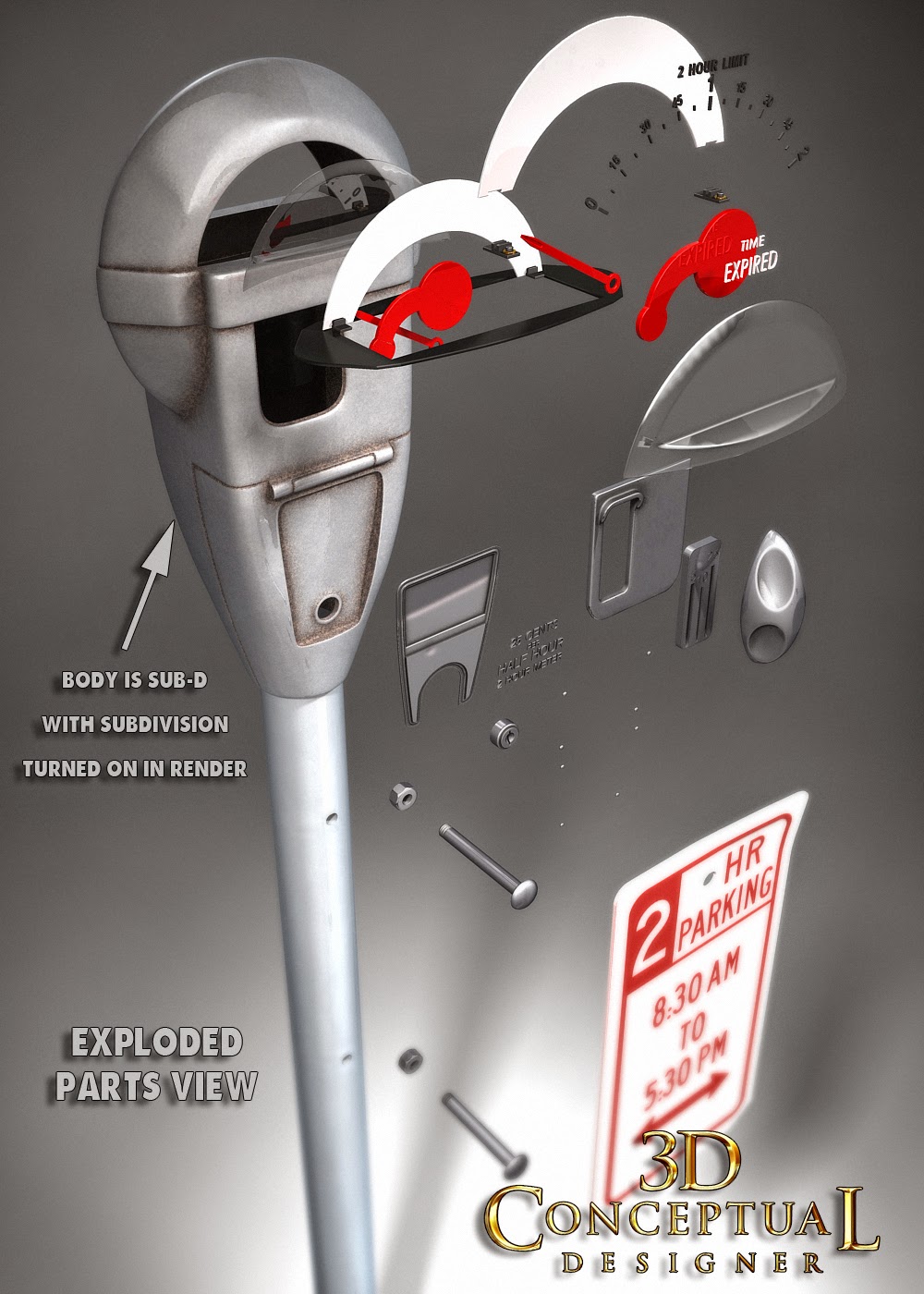 3DconceptualdesignerBlog 3D Stock Model Build Review Parking Meter